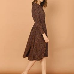 Allegra K Women's Puff Sleeve Dress Fit And Flare Round Neck Floral Dresses