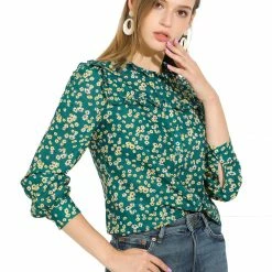 Allegra K Boho Daisy Floral Ruffled Neck Long Sleeve Tops Blouses