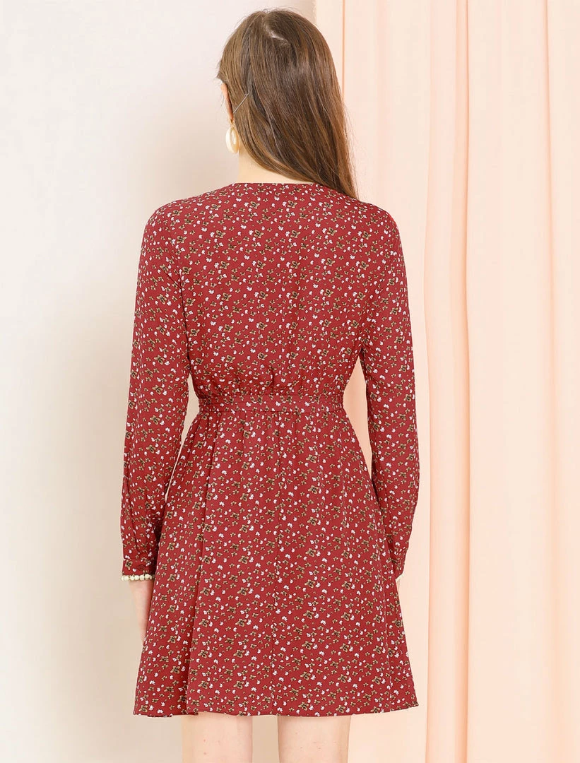 Allegra K Women's Peter Pan Collar Lace Trim Button Long Sleeves Floral Shirt Dress With Belt 7 Allegra K Women's Peter Pan Collar Lace Trim Button Long Sleeves Floral Shirt Dress With Belt