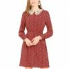 Allegra K Women's Peter Pan Collar Lace Trim Button Long Sleeves Floral Shirt Dress With Belt 1 Allegra K Women's Peter Pan Collar Lace Trim Button Long Sleeves Floral Shirt Dress With Belt