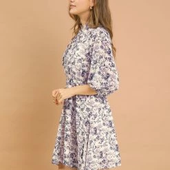 Allegra K Women's Tie Slit Ruffle Neck Bubble Sleeve Elastic Waist Boho Floral Dress 19 Allegra K Women's Tie Slit Ruffle Neck Bubble Sleeve Elastic Waist Boho Floral Dress