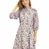 Allegra K Women's Tie Slit Ruffle Neck Bubble Sleeve Elastic Waist Boho Floral Dress