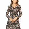Allegra K Women's Vintage Tie Neck Long Sleeves Casual Bronzing Floral Dress