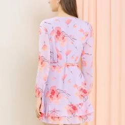 Allegra K Women's Floral Print V Neck Ruffle Front Belted Flowy Dress 26 Allegra K Women's Floral Print V Neck Ruffle Front Belted Flowy Dress