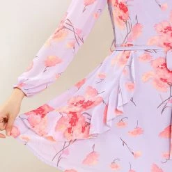 Allegra K Women's Floral Print V Neck Ruffle Front Belted Flowy Dress 27 Allegra K Women's Floral Print V Neck Ruffle Front Belted Flowy Dress