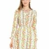 Allegra K Women's Ruffle Flower Boho 3/4 Sleeve Floral Print Vintage Tie Waist Mini Dress