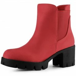 Allegra K Women's Lug Sole Chunky Heels Chelsea Combat Boots Shoes