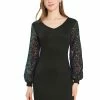 Allegra K Women's Metallic Sequin Long Sleeve V Neck Shiny Contrast Color Mini Dress