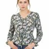 Allegra K Women's V Neck Ruched Long Ruffle Sleeves Floral Printed Peplum Blouse Top 2 Allegra K Women's V Neck Ruched Long Ruffle Sleeves Floral Printed Peplum Blouse Top