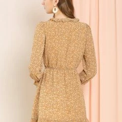 Allegra K Women's Ruffle Neck Elastic Waist Button Front Puff Sleeve Floral Dress 20 Allegra K Women's Ruffle Neck Elastic Waist Button Front Puff Sleeve Floral Dress