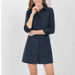 Allegra K Women's Vintage Button Front Mini Long Sleeve Shirt Dress