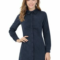 Allegra K Women's Vintage Button Front Mini Long Sleeve Shirt Dress