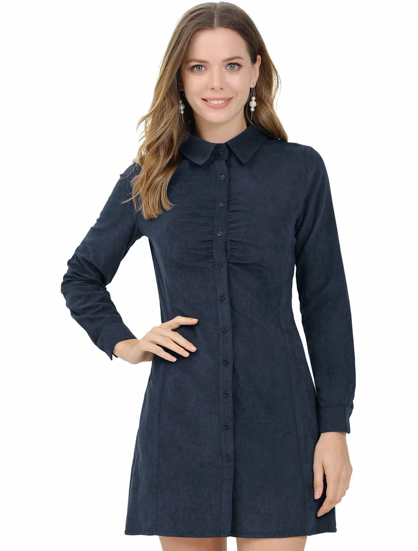 Allegra K Women's Vintage Button Front Mini Long Sleeve Shirt Dress 3 Allegra K Women's Vintage Button Front Mini Long Sleeve Shirt Dress