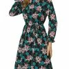 Allegra K Women's Floral Raglan Sleeves Boat Neck Elastic Waist Belted Dress