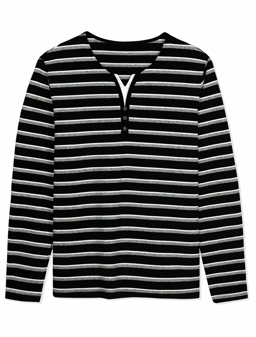 Allegra K Men's Striped Tees V Neck Long Sleeve Black And White Stripe T-shirt 4 Allegra K Men's Striped Tees V Neck Long Sleeve Black And White Stripe T-shirt