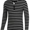 Allegra K Men's Striped Tees V Neck Long Sleeve Black And White Stripe T-shirt