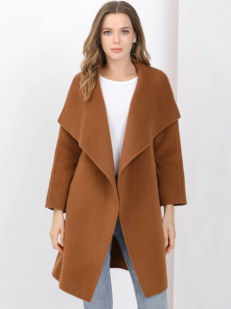 Allegra K Women's Elegant Shawl Collar Lapel Long Sleeve Belted Winter Wrap Coat With Pockets 4 Allegra K Women's Elegant Shawl Collar Lapel Long Sleeve Belted Winter Wrap Coat With Pockets