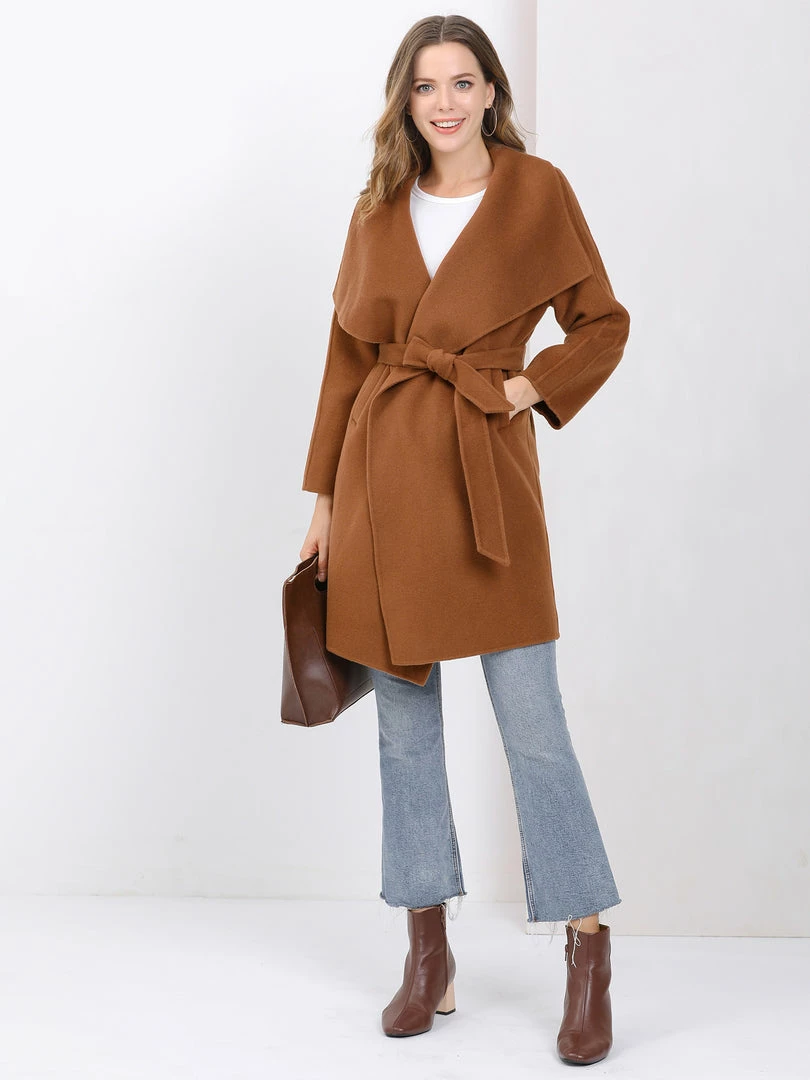 Allegra K Women's Elegant Shawl Collar Lapel Long Sleeve Belted Winter Wrap Coat With Pockets 5 Allegra K Women's Elegant Shawl Collar Lapel Long Sleeve Belted Winter Wrap Coat With Pockets