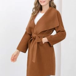 Allegra K Women's Elegant Shawl Collar Lapel Long Sleeve Belted Winter Wrap Coat With Pockets 26 Allegra K Women's Elegant Shawl Collar Lapel Long Sleeve Belted Winter Wrap Coat With Pockets