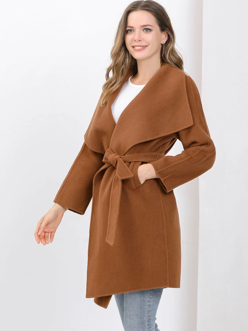 Allegra K Women's Elegant Shawl Collar Lapel Long Sleeve Belted Winter Wrap Coat With Pockets 6 Allegra K Women's Elegant Shawl Collar Lapel Long Sleeve Belted Winter Wrap Coat With Pockets