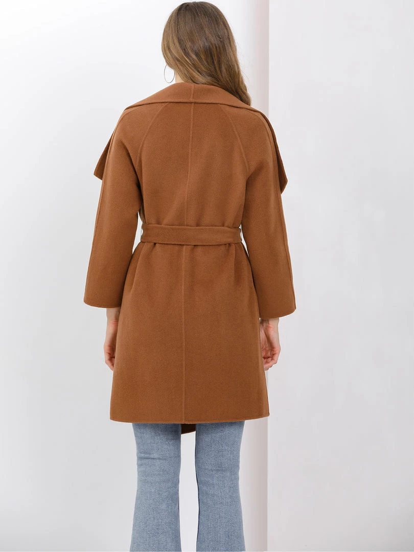 Allegra K Women's Elegant Shawl Collar Lapel Long Sleeve Belted Winter Wrap Coat With Pockets 7 Allegra K Women's Elegant Shawl Collar Lapel Long Sleeve Belted Winter Wrap Coat With Pockets