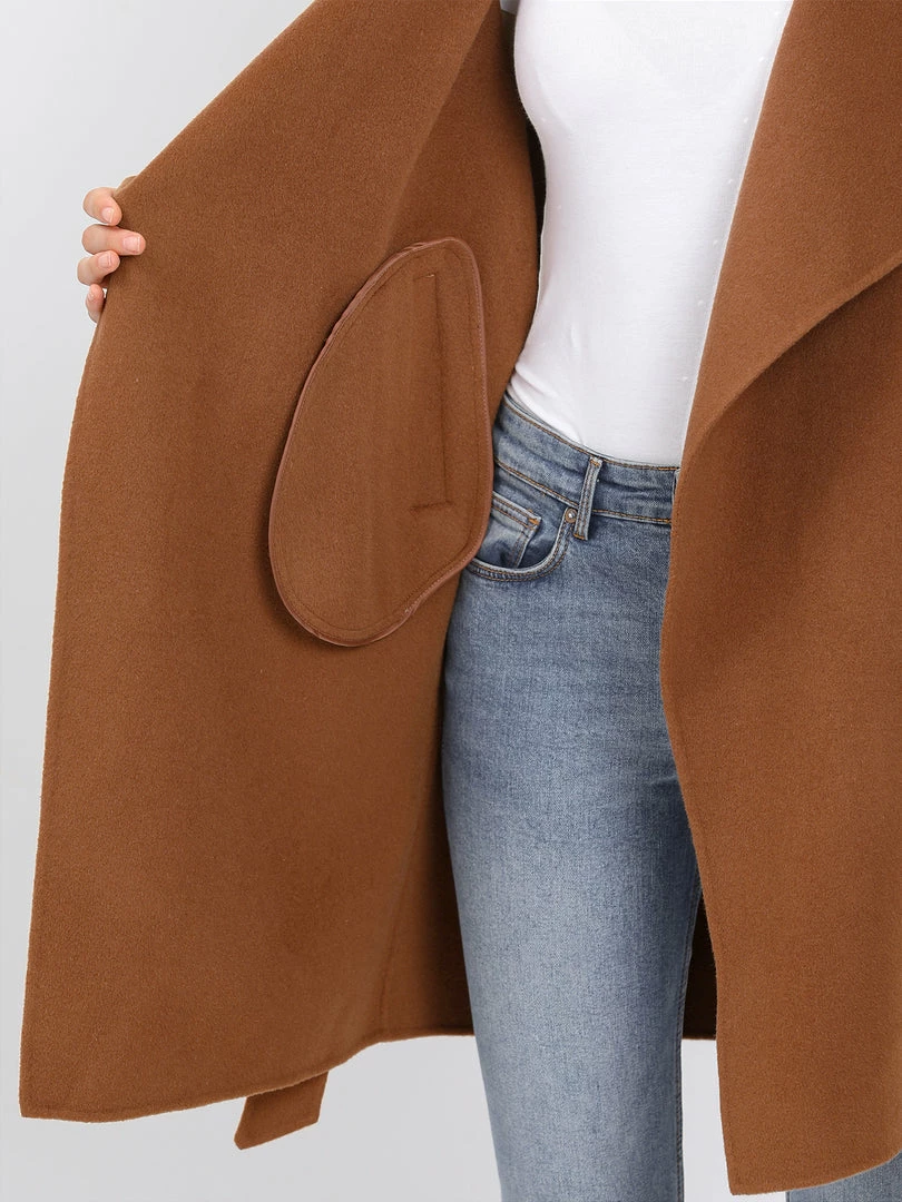 Allegra K Women's Elegant Shawl Collar Lapel Long Sleeve Belted Winter Wrap Coat With Pockets 8 Allegra K Women's Elegant Shawl Collar Lapel Long Sleeve Belted Winter Wrap Coat With Pockets