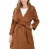 Allegra K Women's Elegant Shawl Collar Lapel Long Sleeve Belted Winter Wrap Coat With Pockets