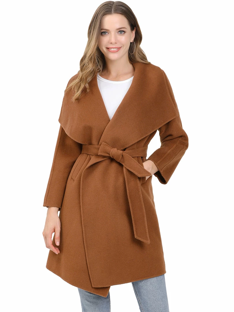 Allegra K Women's Elegant Shawl Collar Lapel Long Sleeve Belted Winter Wrap Coat With Pockets 3 Allegra K Women's Elegant Shawl Collar Lapel Long Sleeve Belted Winter Wrap Coat With Pockets