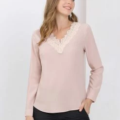 Allegra K Women's Lace V Neck Long Sleeve Casual Elegant Chiffon Tops 22 Allegra K Women's Lace V Neck Long Sleeve Casual Elegant Chiffon Tops