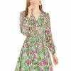 Allegra K Women's Split V Neck Button Up High Elastic Waist Fit And Flare Floral Dress