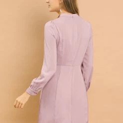 Allegra K Women's Elegant Mock Neck Faux Pearl Decor Puff Long Sleeves Sheath Dress 20 Allegra K Women's Elegant Mock Neck Faux Pearl Decor Puff Long Sleeves Sheath Dress