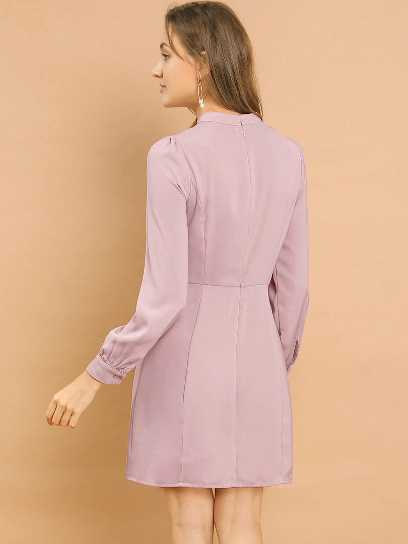 Allegra K Women's Elegant Mock Neck Faux Pearl Decor Puff Long Sleeves Sheath Dress 7 Allegra K Women's Elegant Mock Neck Faux Pearl Decor Puff Long Sleeves Sheath Dress