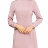 Allegra K Women's Elegant Mock Neck Faux Pearl Decor Puff Long Sleeves Sheath Dress