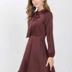 Allegra K Women's Bow Tie Neck Raglan Sleeve Cinched Waist Dress
