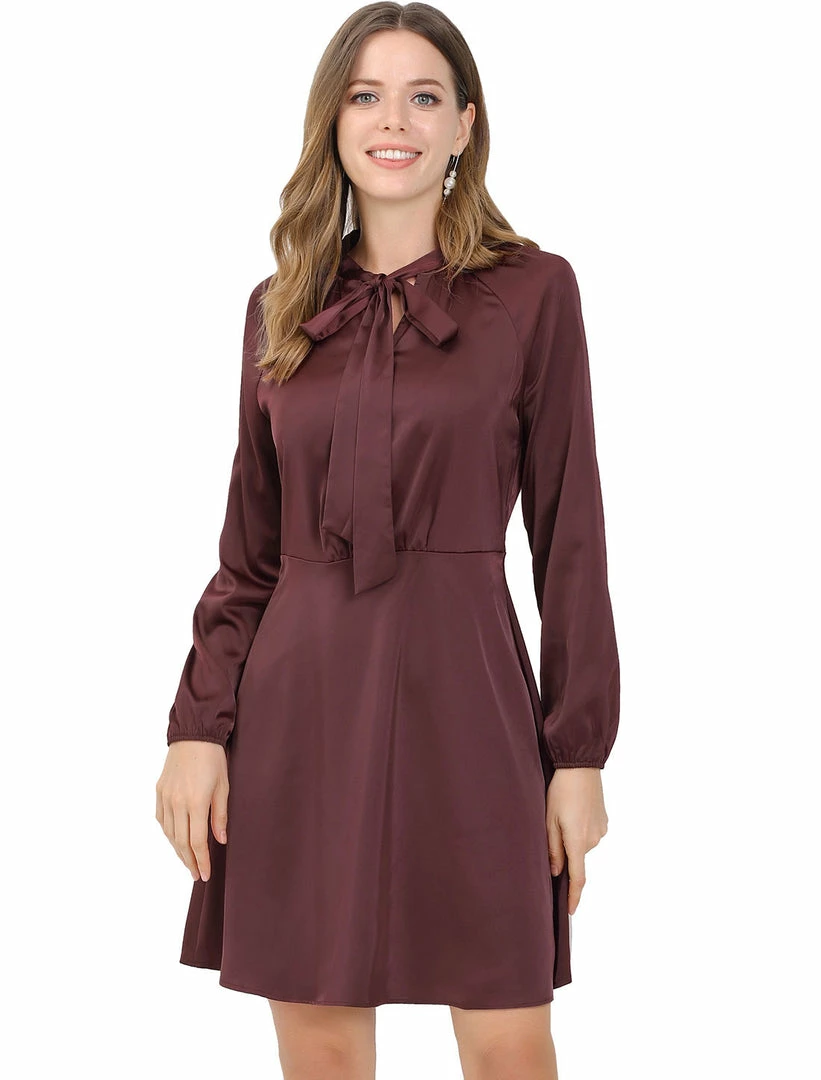 Allegra K Women's Bow Tie Neck Raglan Sleeve Cinched Waist Dress 3 Allegra K Women's Bow Tie Neck Raglan Sleeve Cinched Waist Dress