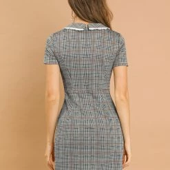 Allegra K Women‘s Short Sleeve Contrast Collar Slim Fit Stretchy Houndstooth Mini Dress 26 Allegra K Women‘s Short Sleeve Contrast Collar Slim Fit Stretchy Houndstooth Mini Dress