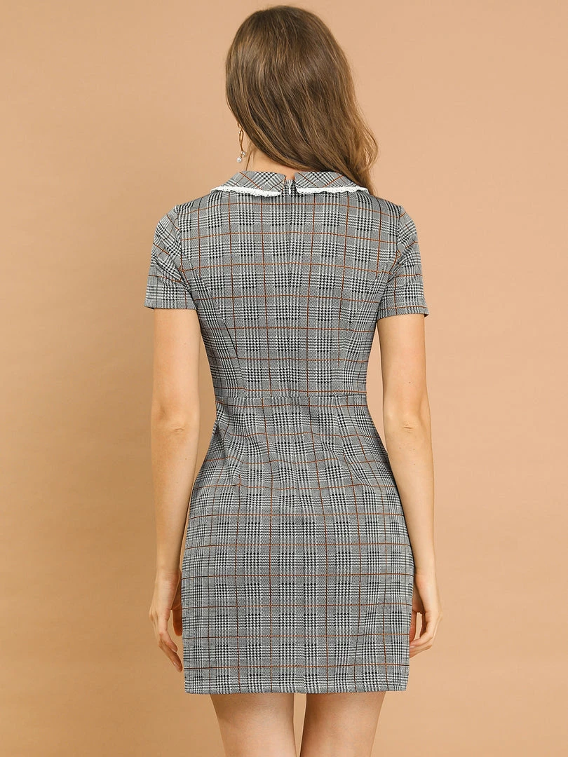 Allegra K Women‘s Short Sleeve Contrast Collar Slim Fit Stretchy Houndstooth Mini Dress 7 Allegra K Women‘s Short Sleeve Contrast Collar Slim Fit Stretchy Houndstooth Mini Dress