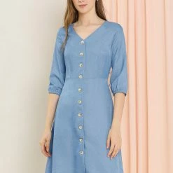 Allegra K Women's V Neck 3/4 Sleeve Button Down Shirt Dress With Belt 20 Allegra K Women's V Neck 3/4 Sleeve Button Down Shirt Dress With Belt