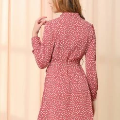 Allegra K Women's Casual Point Collar Long Sleeve Ditsy Floral Full Placket Mini Shirt Dress