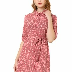 Allegra K Women's Casual Point Collar Long Sleeve Ditsy Floral Full Placket Mini Shirt Dress