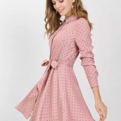 Allegra K Women's Polka Dots Long Sleeve Button Up A Line Shirt Dress