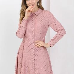 Allegra K Women's Polka Dots Long Sleeve Button Up A Line Shirt Dress 31 Allegra K Women's Polka Dots Long Sleeve Button Up A Line Shirt Dress
