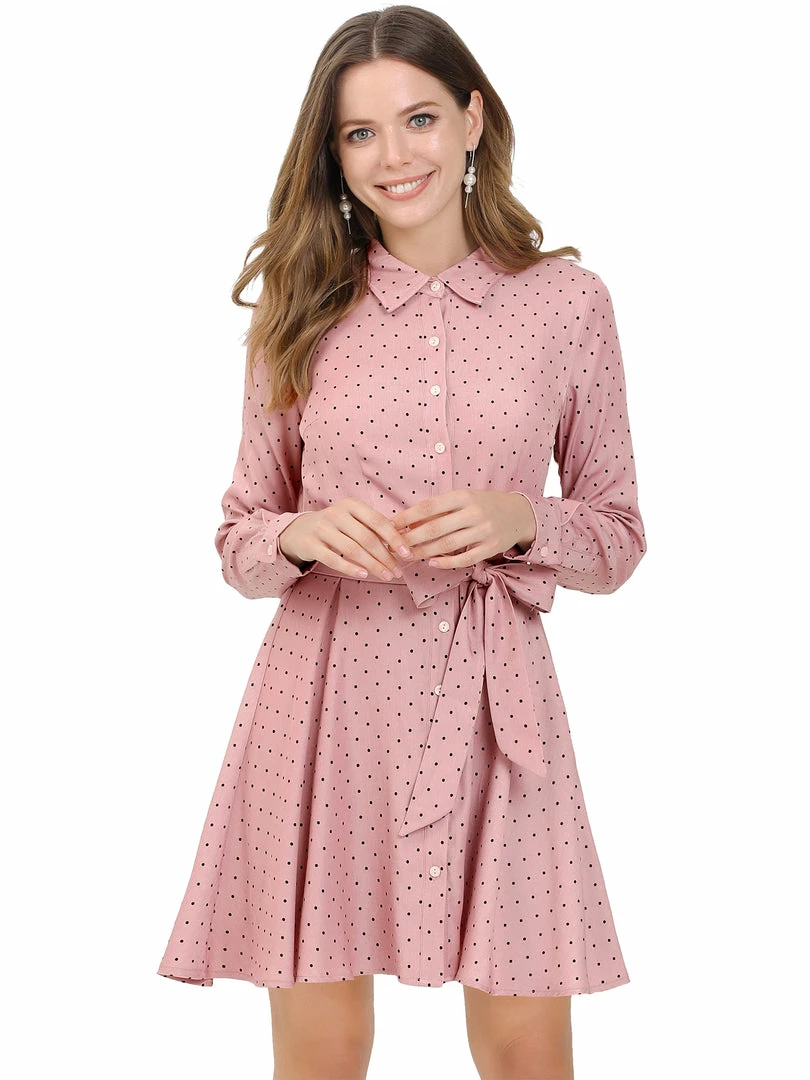 Allegra K Women's Polka Dots Long Sleeve Button Up A Line Shirt Dress 3 Allegra K Women's Polka Dots Long Sleeve Button Up A Line Shirt Dress