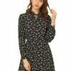 Allegra K Women's Floral Ruffle Tie Neck Puff Sleeves Vintage Dress 1 Allegra K Women's Floral Ruffle Tie Neck Puff Sleeves Vintage Dress