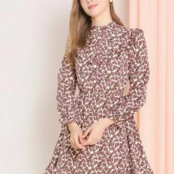 Allegra K Women's Ruffle Stand Collar Buttons Elastic Waist Floral Dress 18 Allegra K Women's Ruffle Stand Collar Buttons Elastic Waist Floral Dress