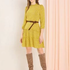 Allegra K Women's Ruffle Neck 3/4 Sleeve A-Line Vintage Floral Tiered Dress