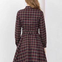 Allegra K Women's Plaid Lantern Sleeve Waist Belt Aline Dress 26 Allegra K Women's Plaid Lantern Sleeve Waist Belt Aline Dress