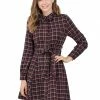 Allegra K Women's Plaid Lantern Sleeve Waist Belt Aline Dress