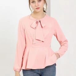 Allegra K Women's Casual Bow Tie Neck Keyhole Long Sleeve Top Peplum Blouse 15 Allegra K Women's Casual Bow Tie Neck Keyhole Long Sleeve Top Peplum Blouse
