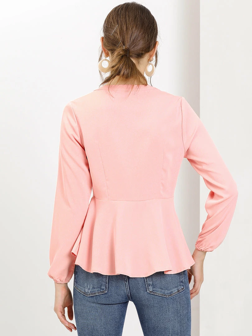 Allegra K Women's Casual Bow Tie Neck Keyhole Long Sleeve Top Peplum Blouse 7 Allegra K Women's Casual Bow Tie Neck Keyhole Long Sleeve Top Peplum Blouse